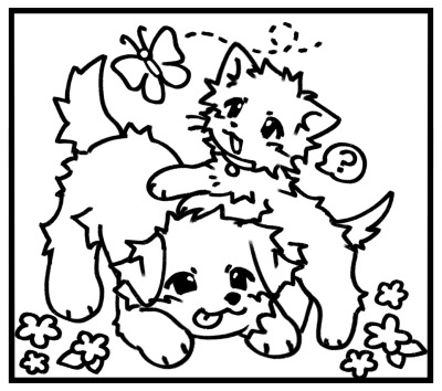 two puppies and a butterfly